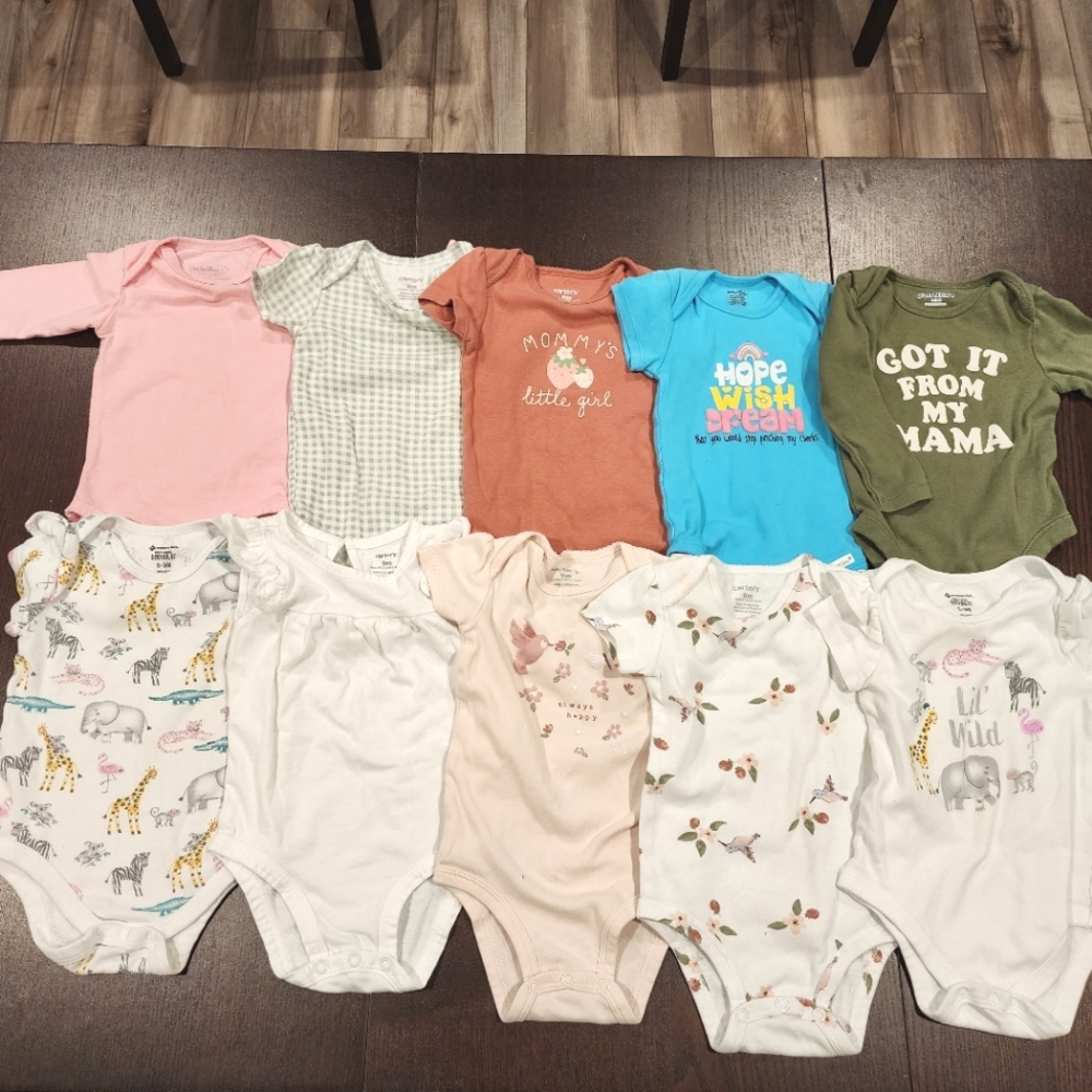 10 piece Bundle Lot of Baby Girl Onesies, 6-9 Month, 6-12 Month and 9 month.